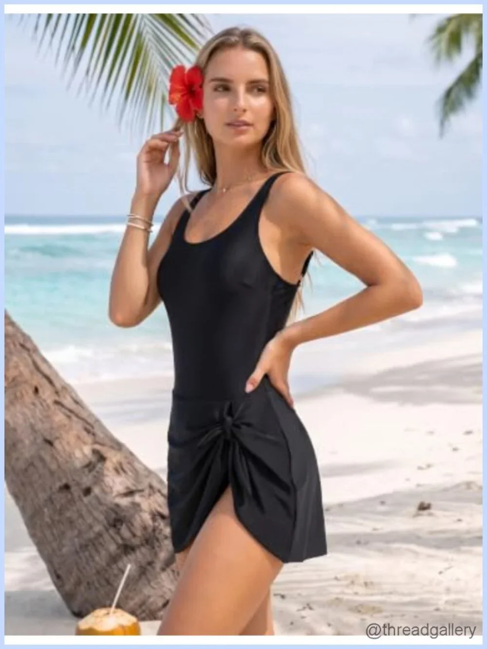 Women's Swim Dress U Neck Tummy Control Skirted Swimsuit Adjustable Straps